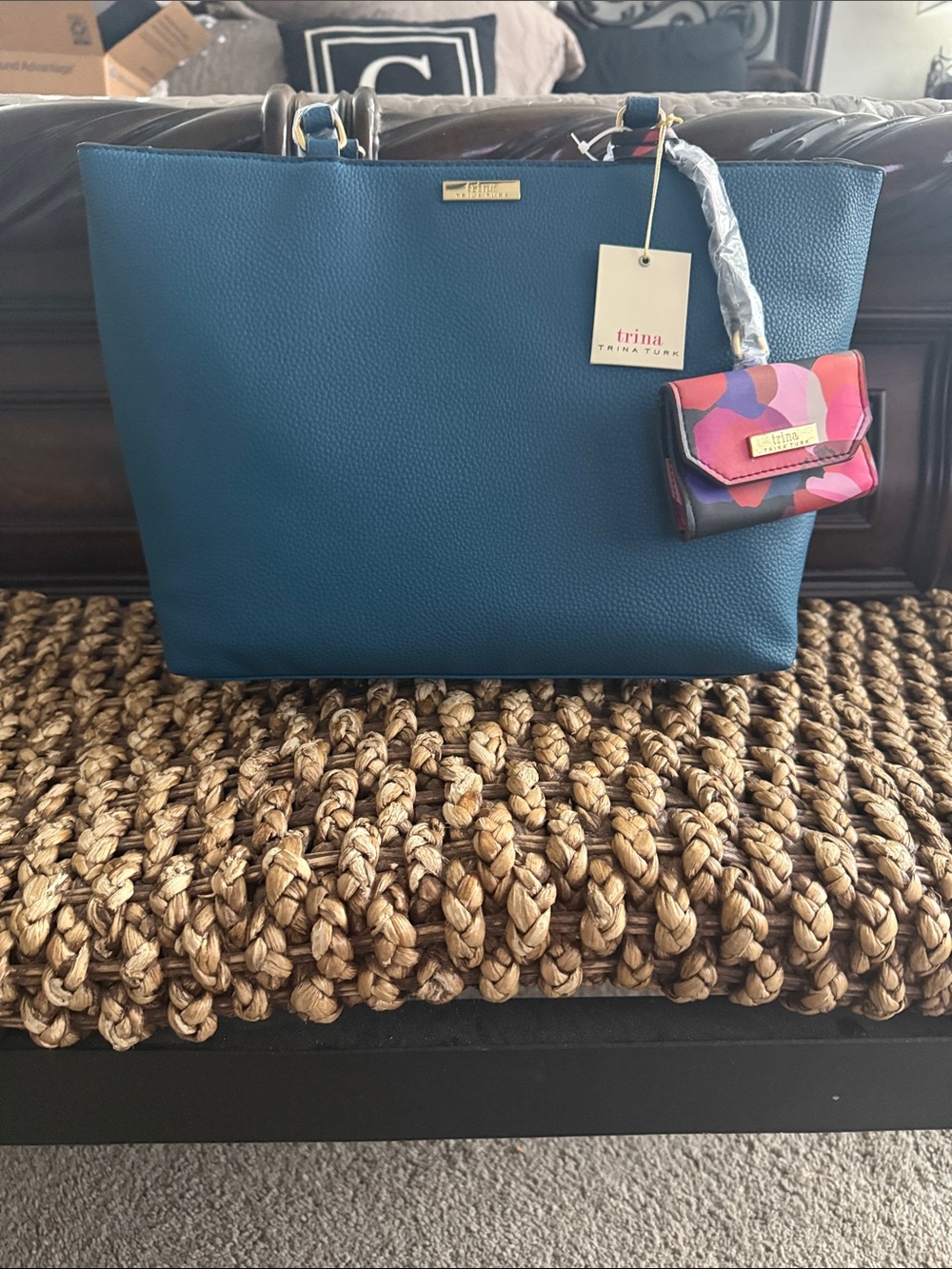 Trina Turk Teal Tote with Pink Multi Accent Wallet